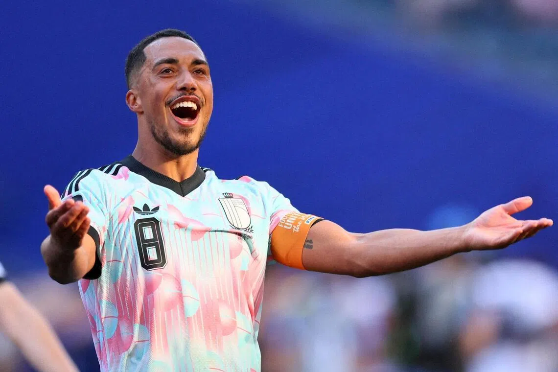 FILE PHOTO: Soccer Football - FIFA World Cup 2026 - Round of 16 - United States v Belgium - Seattle Stadium, Seattle, Washington, U.S. - July 6, 2026
Belgium's Youri Tielemans celebrates after the match IMAGN IMAGES via Reuters/Blake Dahlin/File Photo