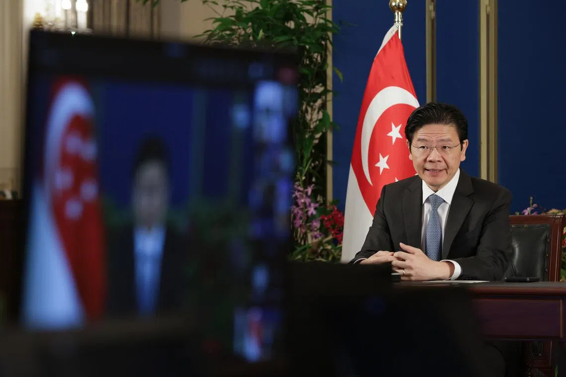 Prime Minister Lawrence Wong attends a virtual leaders’ meeting of the AI Seoul Summit on May 21.