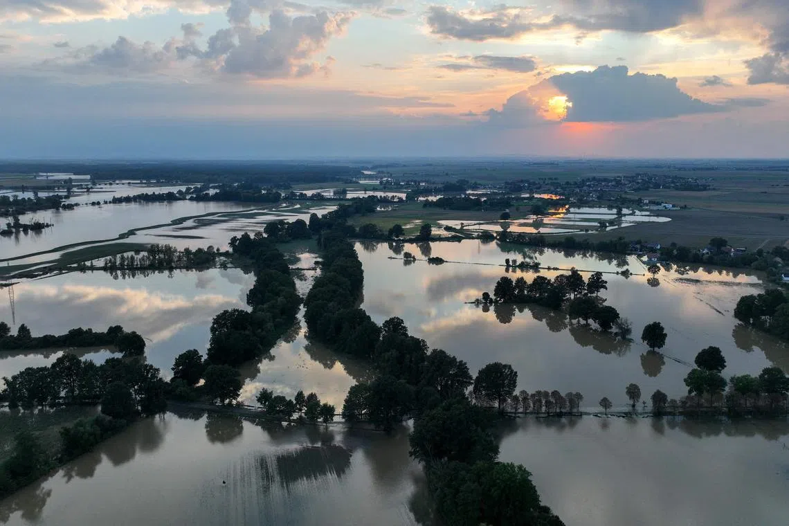 A view of the flooded area near the village of Kantorowice, southern Poland, on Sept 18.