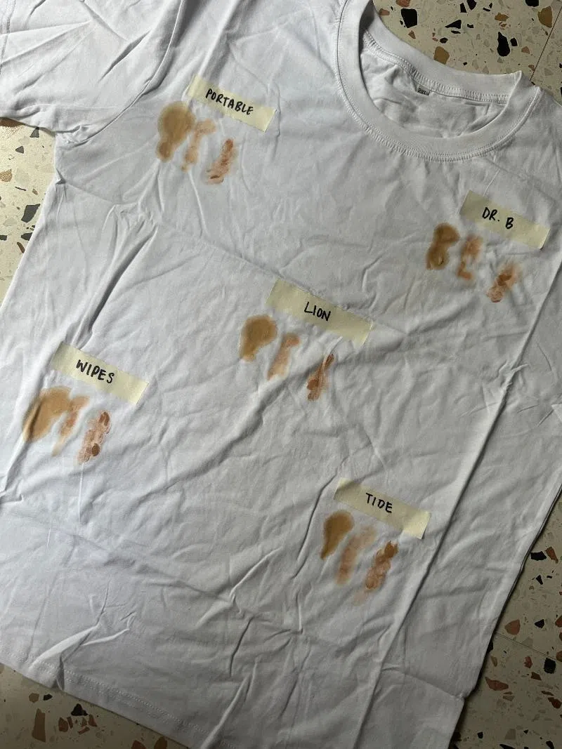 Best stain remover in Singapore: Stains on a shirt, a test devised to see which stain remover is the most effective.