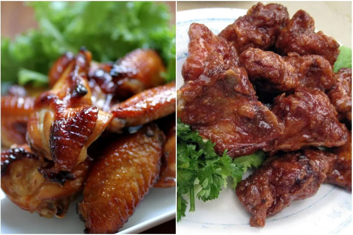 Marmite chicken (left) and Marmite pork ribs (right) are zi char dishes popular in Singapore.