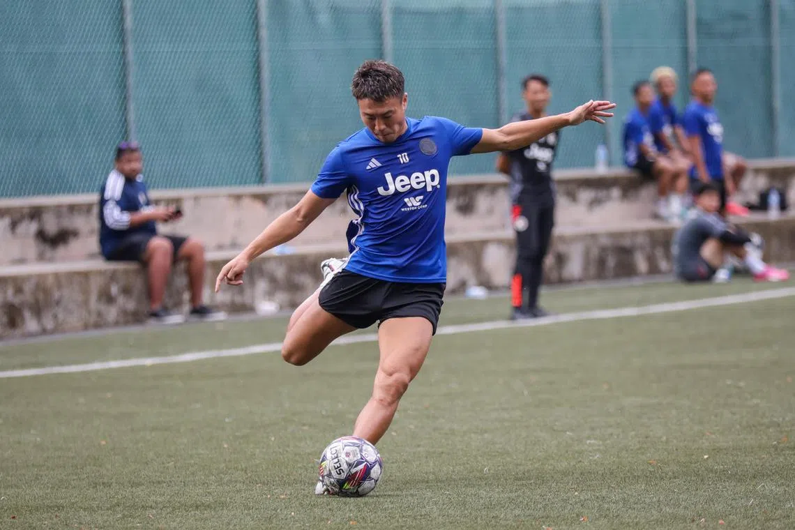ST20240809_202463400634/tbsoc10/Luther Lau/Lin Tian Bao/
Shots of Kodai Tanaka from Balestier Khalsa Football Club in training. Taken at St Wilfred Field.