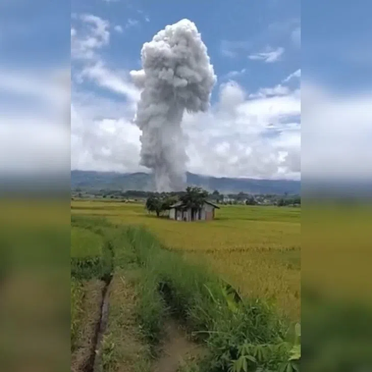A screenshot from a video posted online purporting to show the May 31 blast in Shan state’s Namhkan district, Myanmar.