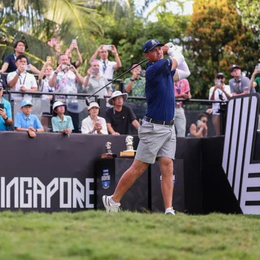 Crushers GC captain Bryson DeChambeau tees off during round 2 of Aramco LIV Golf Singapore at the Serapong Course at Sentosa Golf Club on March 13. 