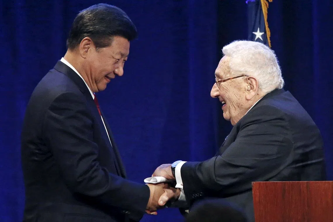 Chinese President Xi Jinping meeting Dr Henry Kissinger in Seattle, Washington, in 2015.