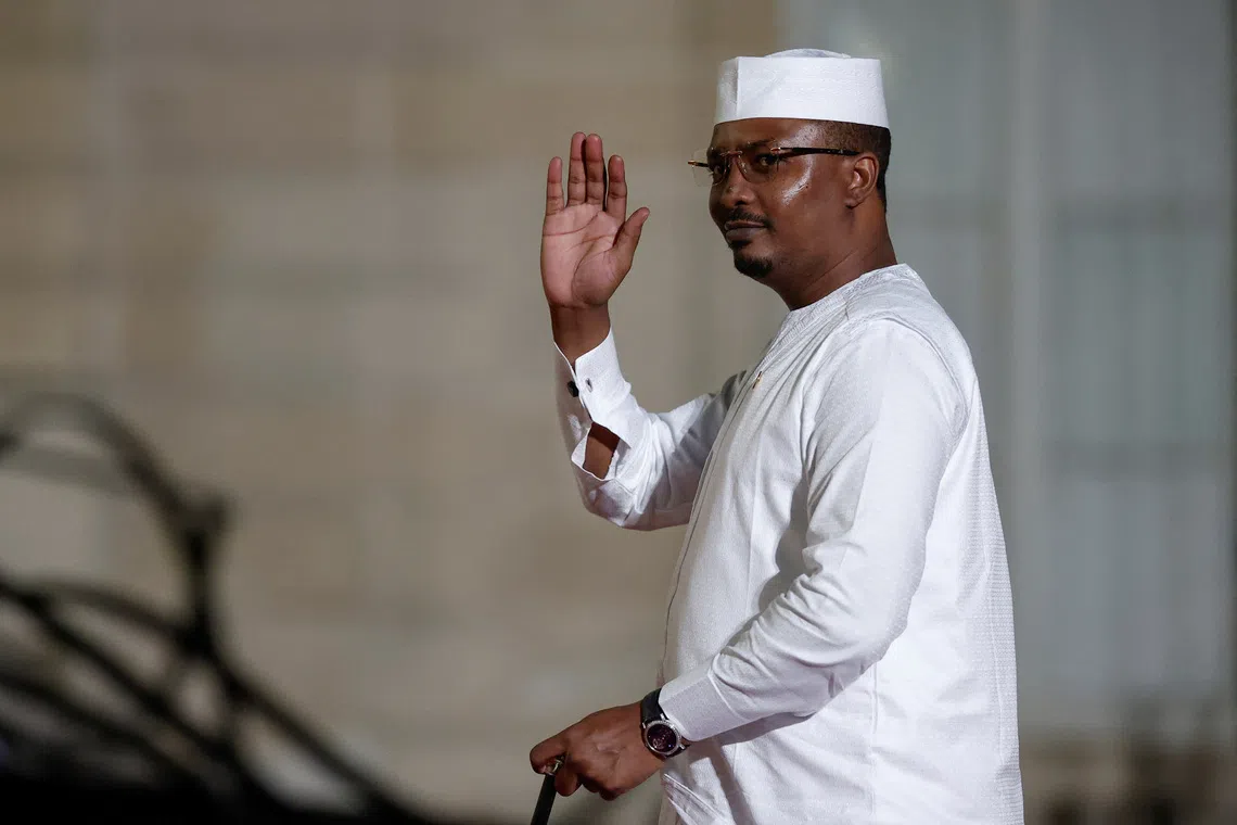 FILE PHOTO: Chad's President General Mahamat Idriss Deby arrives before a dinner with several heads of state and government and leaders of international organisations at the Elysee Palace, as part of the 19th Francophonie Summit, in Paris, France, October 4, 2024. REUTERS/Benoit Tessier/File Photo