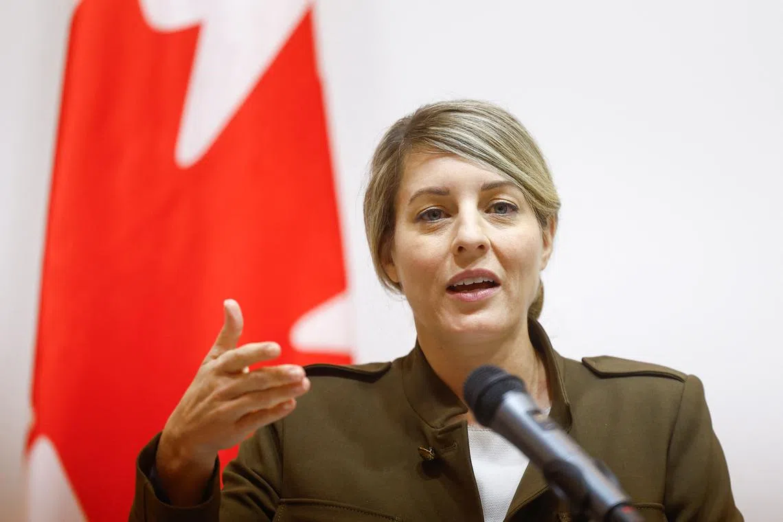 Canadian Foreign Minister Melanie Joly speaks during a joint press conference with Ukrainian counterpart Dmytro Kuleba, amid Russia's attack on Ukraine, in Kyiv, Ukraine February 2, 2024. REUTERS/Valentyn Ogirenko/File Photo