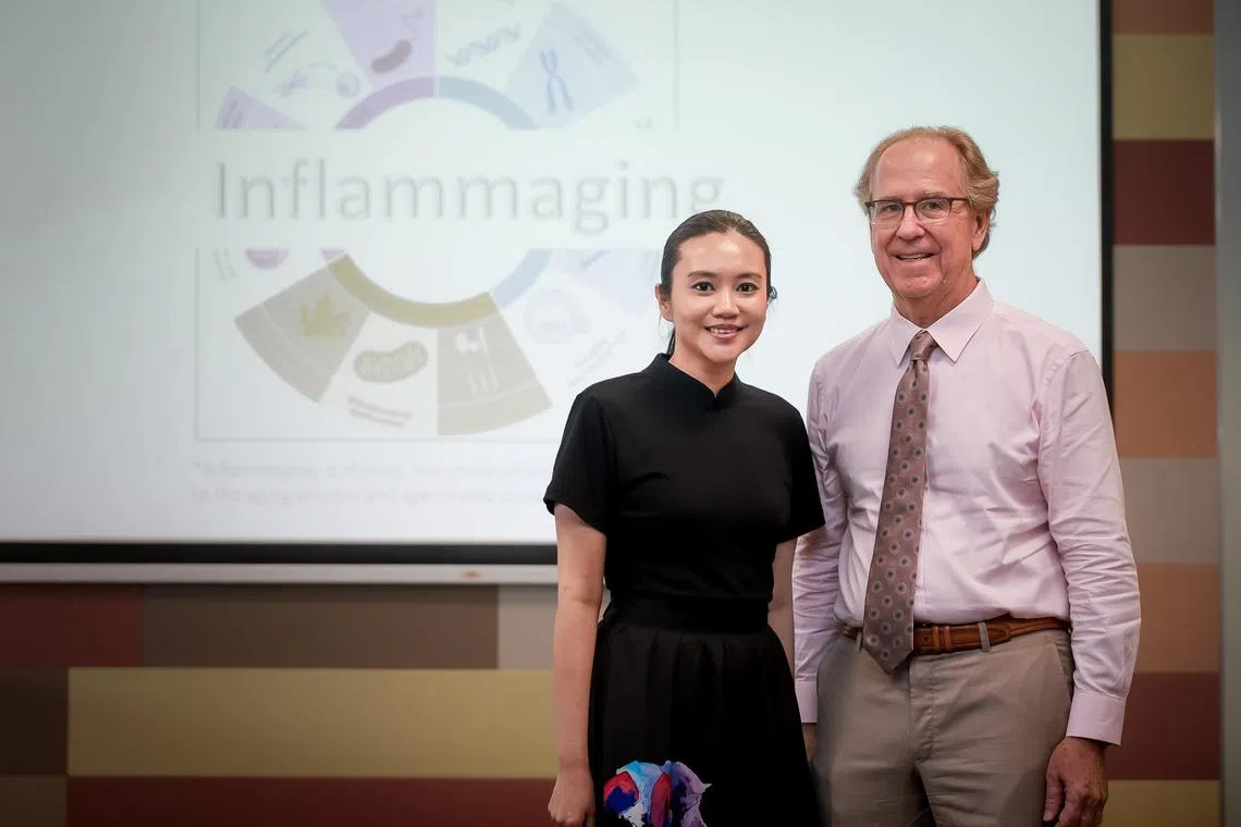 Assistant Professor Anissa Anindya Widjaja (left) of Duke-NUS' Cardiovascular and Metabolic Disorders (CVMD) and Professor Thomas Coffman, Dean of Duke-NUS Medical School and founding professor in the CVMD programme at Duke-NUS Medical School on July 17, 2024.