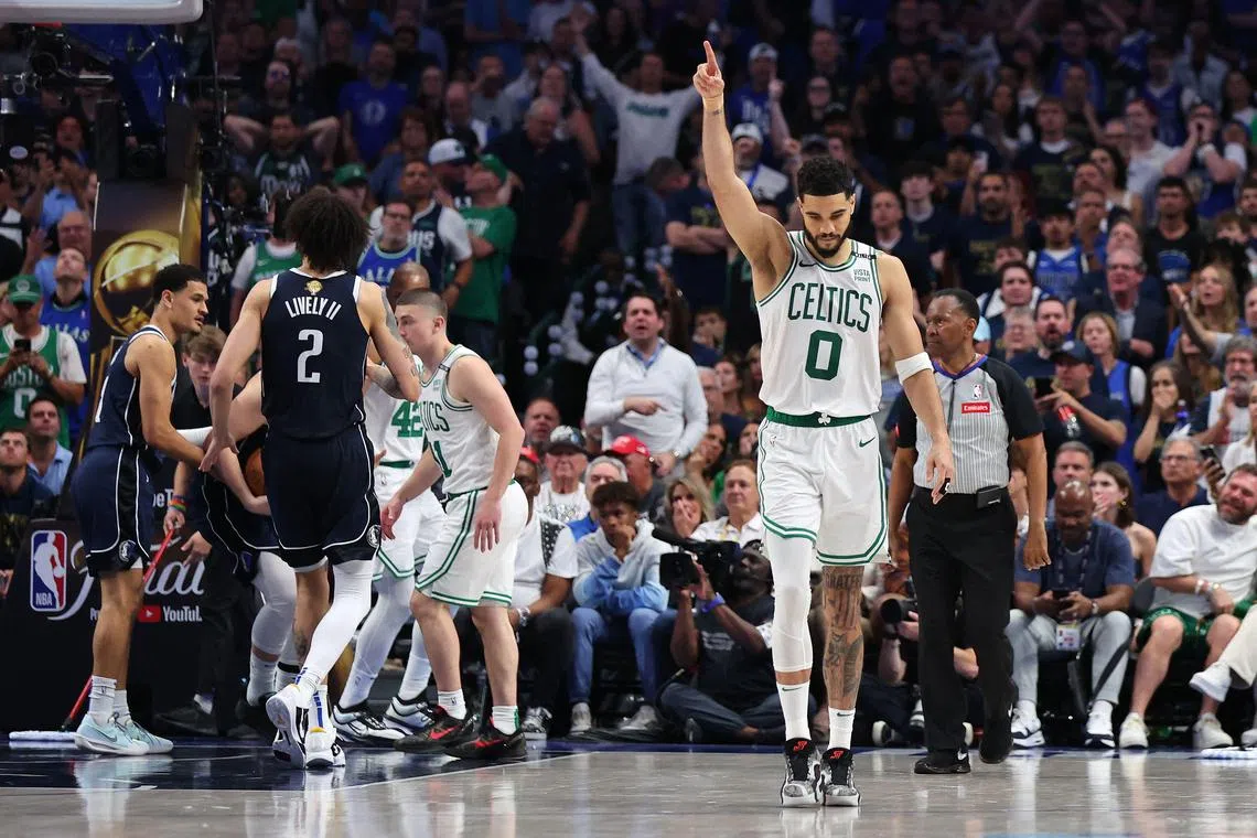 Jayson Tatum of the Boston Celtics during the fourth quarter in Game 3 of the NBA Finals against the Dallas Mavericks.