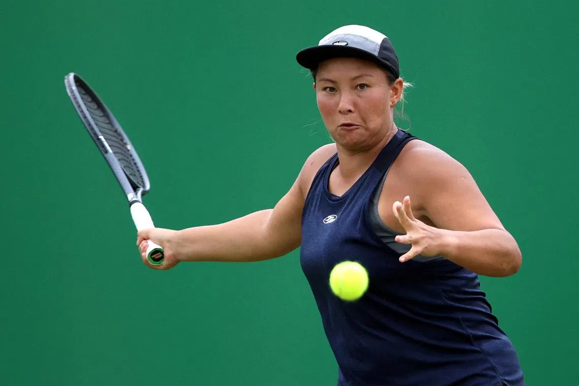 FILE PHOTO: Tennis - Nottingham Open - Nottingham Tennis Centre, Nottingham, Britain - June 9, 2021 Britain's Tara Moore in action during her round of 32 match against Britain's Heather Watson Action Images via Reuters/Molly Darlington/File Photo