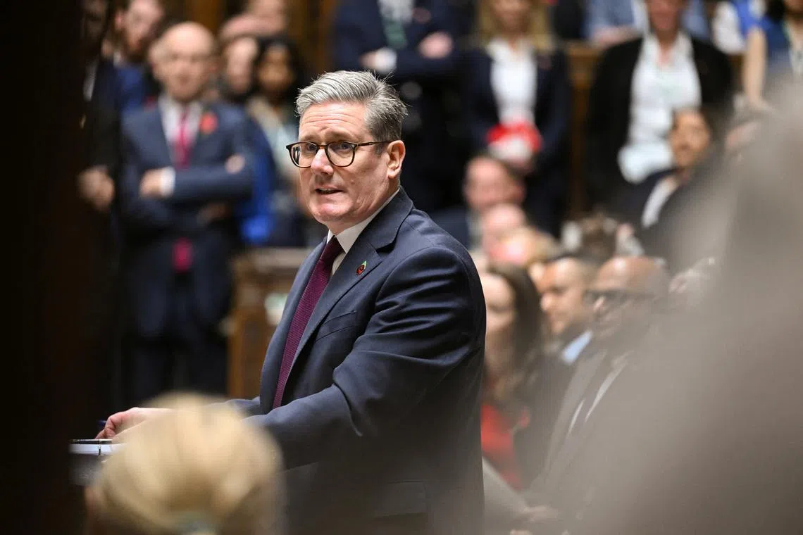 Britain's Prime Minister Keir Starmer speaks during Prime Minister's Questions at the House of Commons in London, Britain November 6, 2024. House of Commons/Handout via REUTERS
