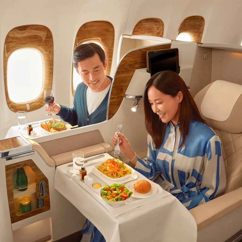 Travellers in Premium Class are served chef-designed menus and a selection of wines and Champagne chosen to complement the flavours at altitude.