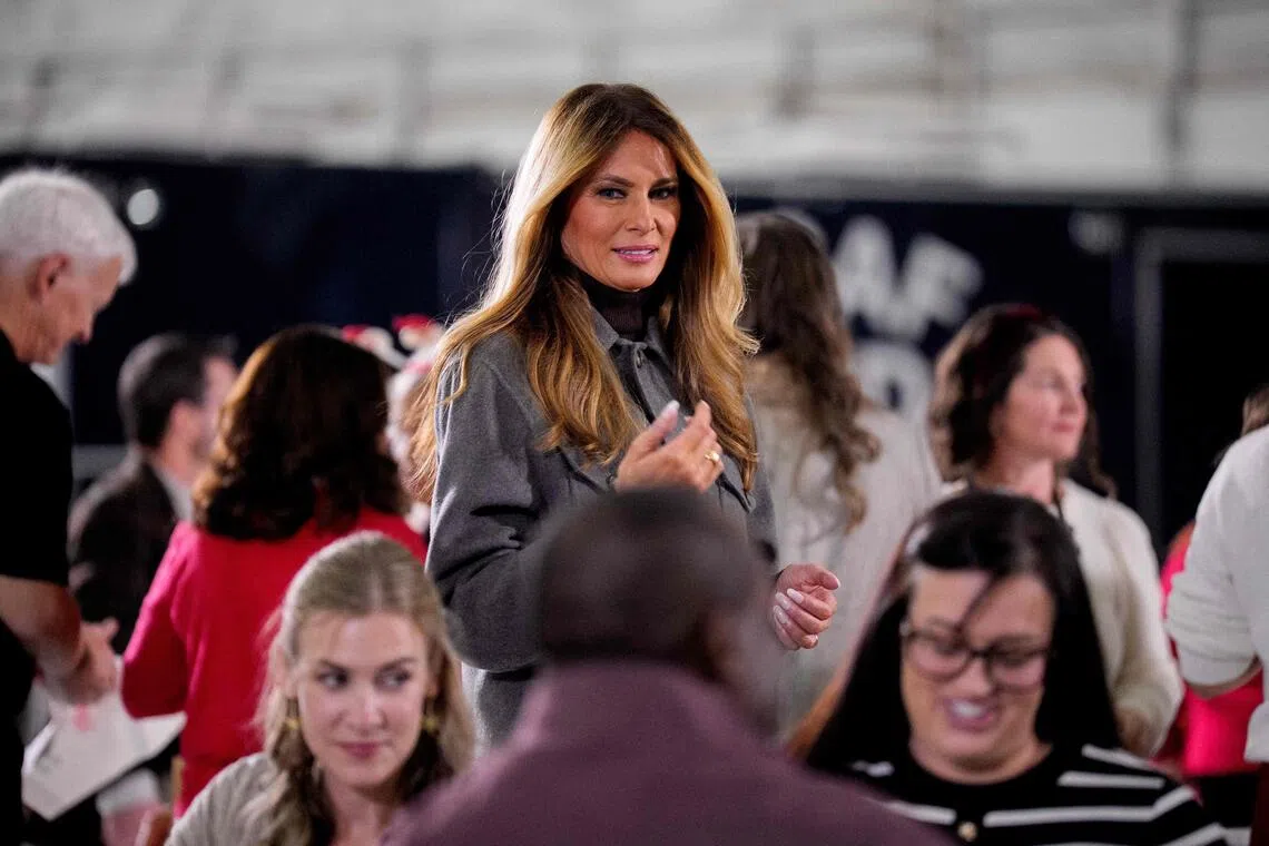 US First Lady Melania Trump attending a Dec 1 event to create US military care packages, at Joint Base Andrews, Maryland.