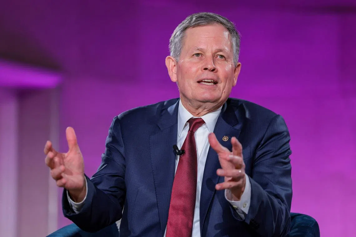U.S. Senator Steve Daines (R-MT) speaks during the 2026 Infrastructure Summit of government officials, corporate executives, and labor leaders, in Washington, D.C., U.S., March 11, 2026. REUTERS/Kylie Cooper