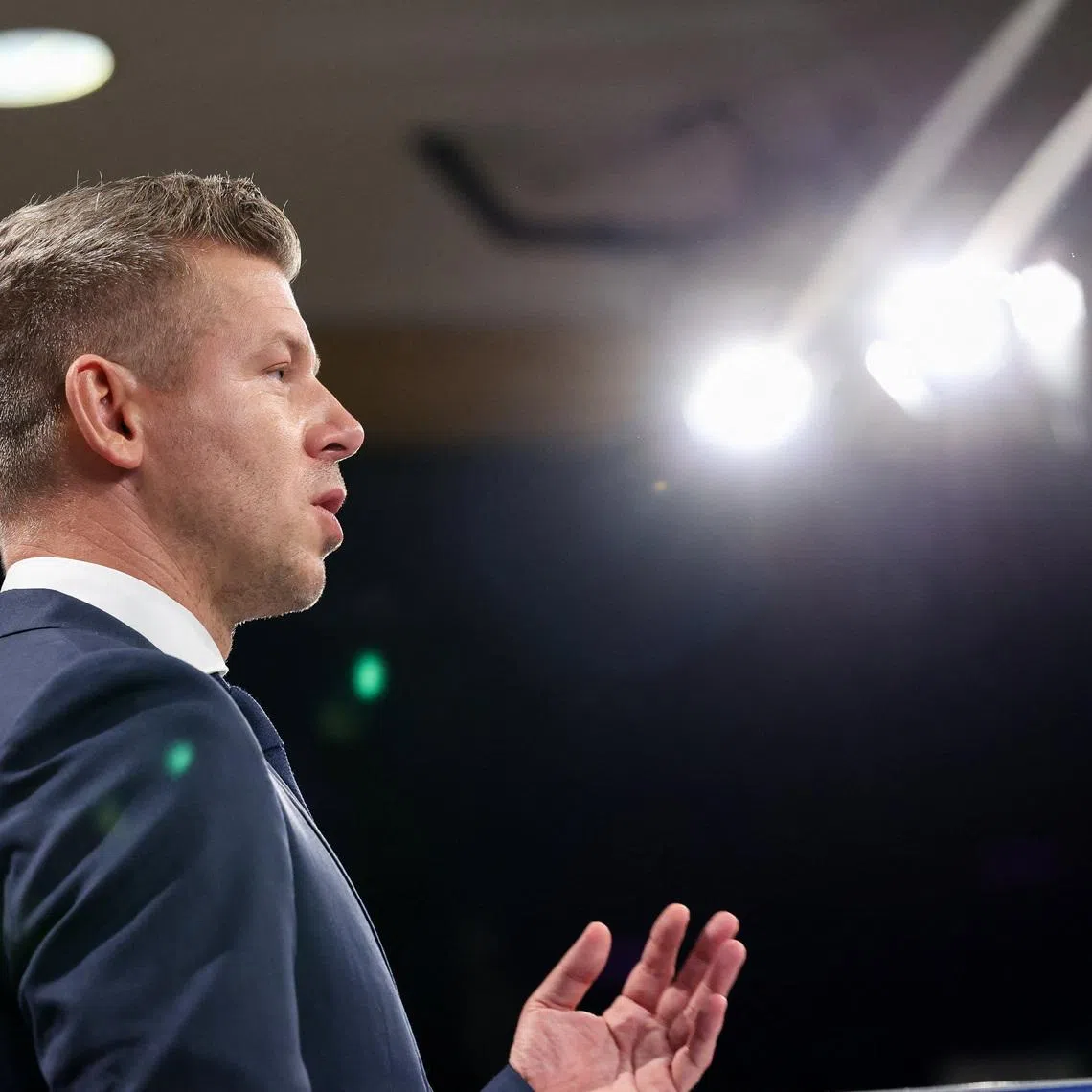 Hungarian Prime Minister Peter Magyar speaks in Brussels, Belgium, May 29, 2026. REUTERS/Omar Havana