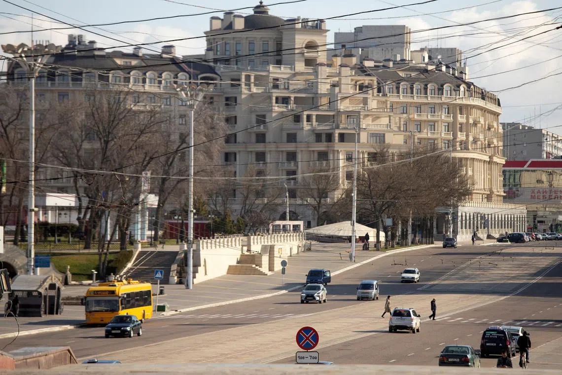 FILE PHOTO: A general view shows the city on the Defender of the Fatherland Day in Tiraspol, Moldova's breakaway region of Transdniestria, February 23, 2023. REUTERS/Vladislav Bachev/File Photo