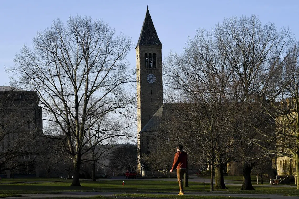 FILE -- The campus of Cornell University, which has an opening for president, in Ithaca, N.Y., April 11, 2023. A 2022 survey by the American Council on Education found that incumbent presidents were generally newer to their roles than in the past but that more than half expected to step down within five years. (Heather Ainsworth/The New York Times)