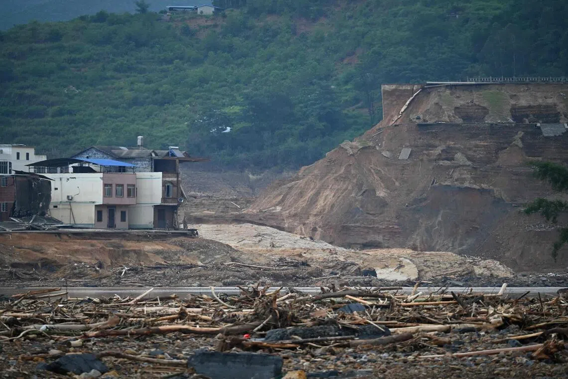 A collapsed section of the Liulan reservoir in China’s south-west Guangxi region.