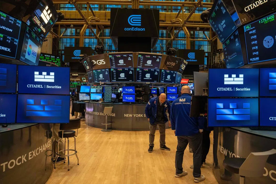 Traders working on the floor of the New York Stock Exchange in New York City.