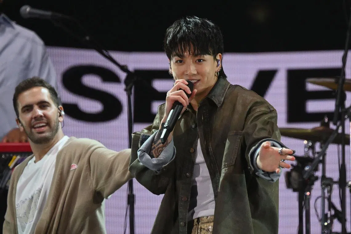 South Korean singer Jungkook performs onstage during the Global Citizen Festival at Central Park in New York City, on Sept 23.