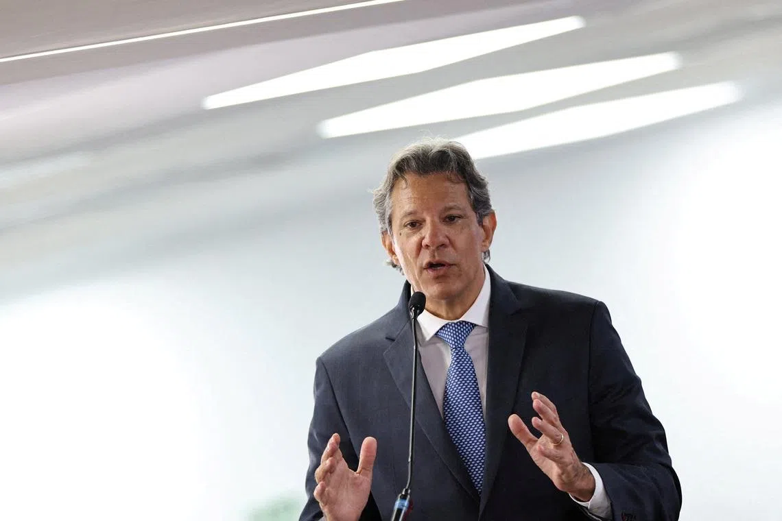 FILE PHOTO: Brazil's Finance Minister Fernando Haddad speaks during a ceremony to launch a digital platform for tax reform in Brasilia, Brazil January 13, 2026. REUTERS/Adriano Machado/File Photo