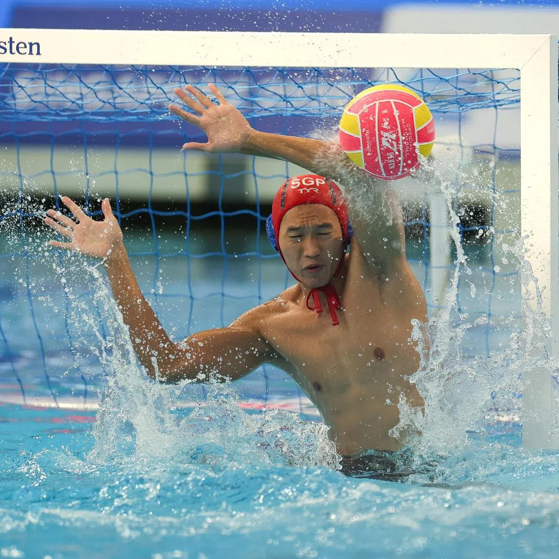 National men's water polo goalkeeper Ken Chou, born in Singapore to Taiwanese parents, featuring for the Republic at the 2025 World Aquatics Championships after receiving his citizenship in 2022.