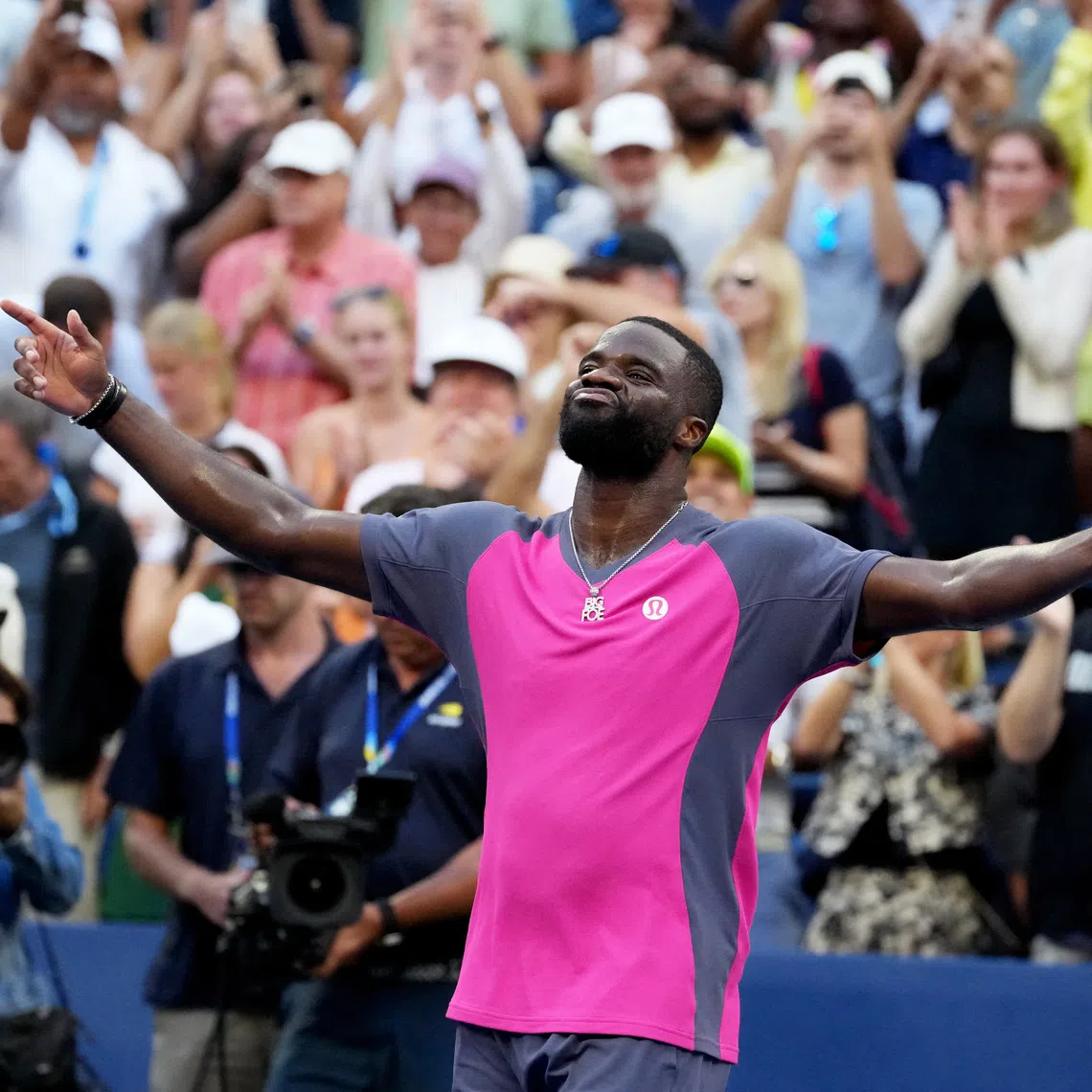Tennis - U.S. Open - Flushing Meadows, New York, United States - September 6, 2026 Frances Tiafoe of the U.S. celebrates after winning his round of 16 match against Russia's Daniil Medvedev IMAGN IMAGES via Reuters/Jerry Lai