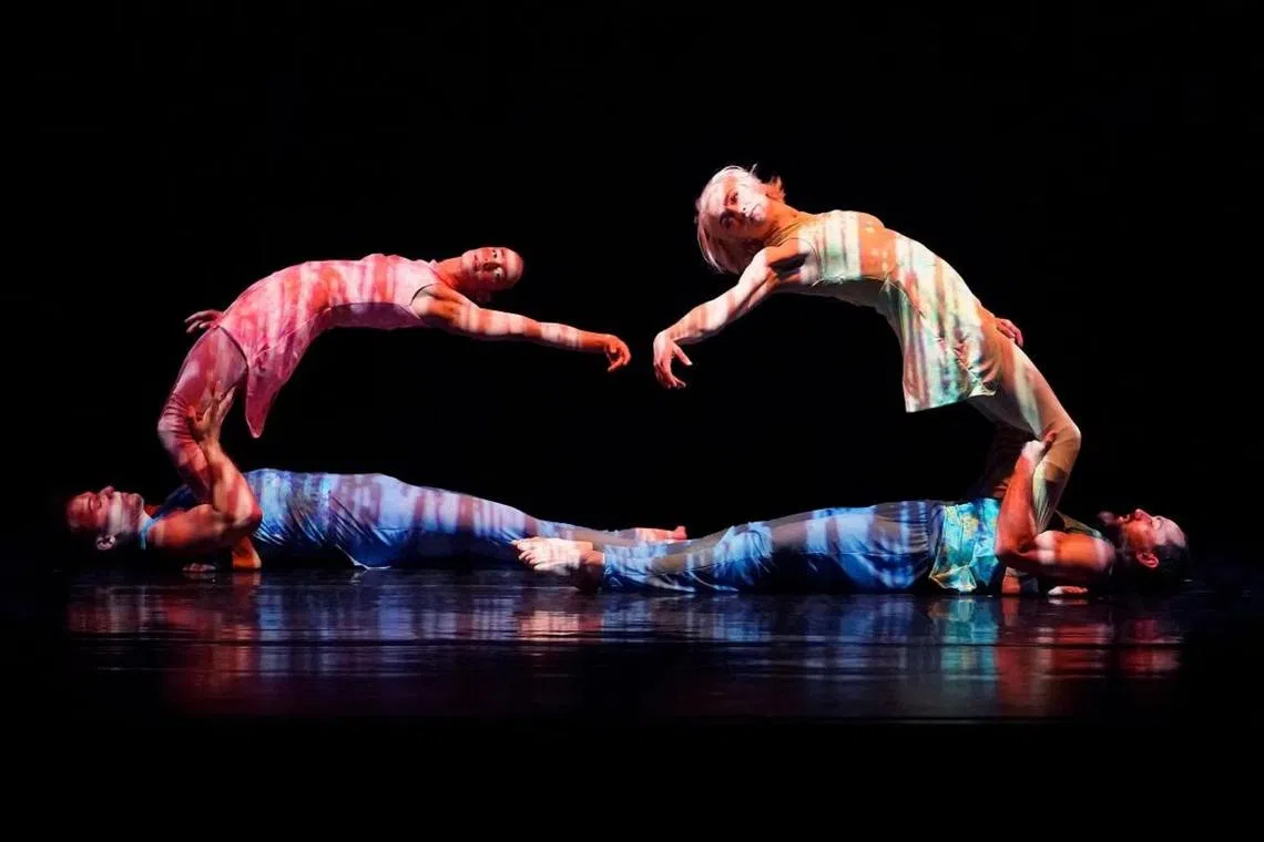 Dancers from the Pilobolus dance company during a dress rehearsal at The Joyce Theatre in New York City on July 18, 2023.