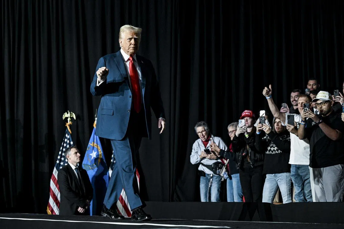 President Donald Trump takes the stage for a rally at the Circa Resort and Casino in Las Vegas, Jan. 25, 2025. The rapid-fire threat by President Trump to impose crushing tariffs and the quick surrender by President Gustavo Petro of Colombia are likely to encourage Trump to do the same against new targets. (Kenny Holston/The New York Times)