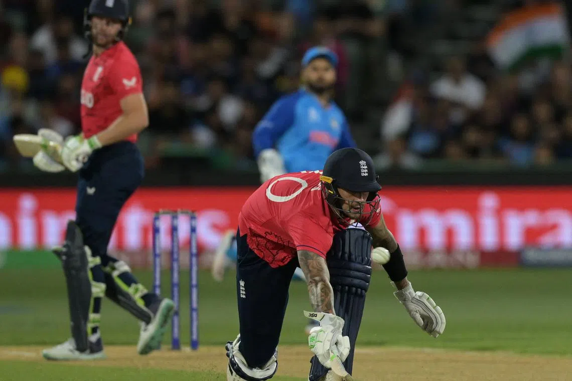 England's Alex Hales makes his ground as a throw comes in from India during the ICC men's Twenty20 World Cup 2022 semi-final cricket at The Adelaide Oval on Nov 10.