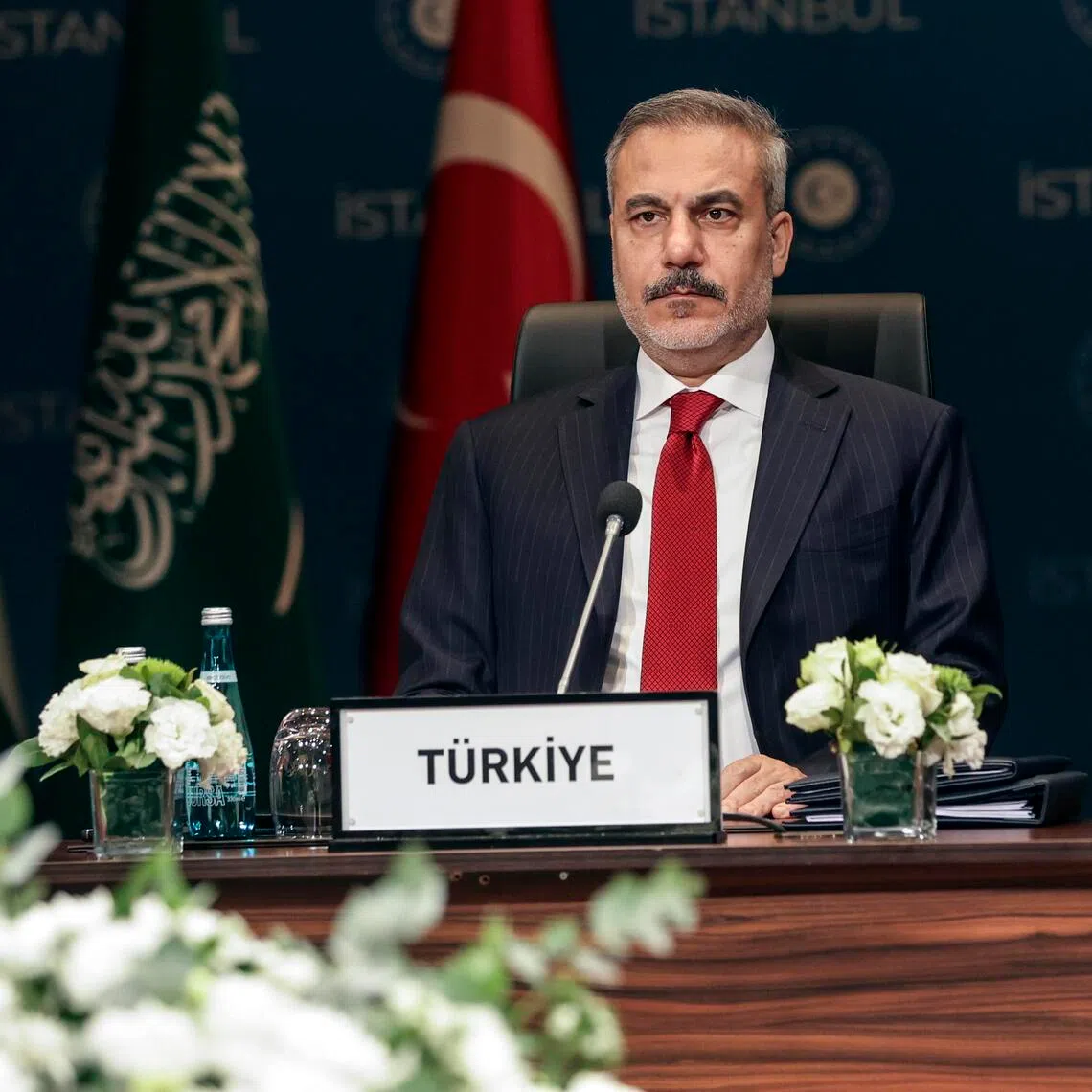 Turkish Foreign Minister Hakan Fidan attending a ministerial meeting on the Gaza ceasefire, in Istanbul on Nov 3.