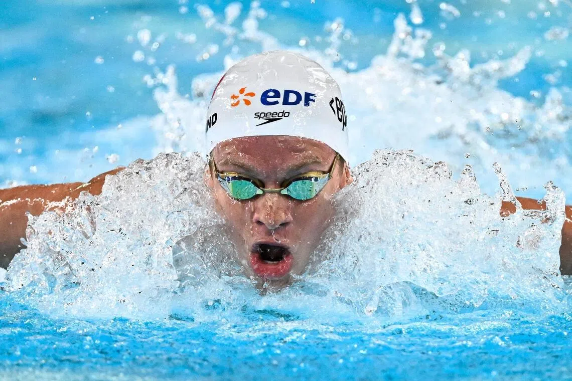 France’s Leon Marchand competing in the final of the men’s 200m butterfly on Aug 15, at the European championships in Paris.