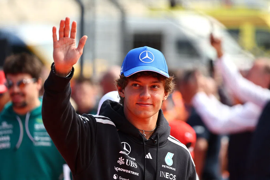 Mercedes’ Kimi Antonelli leads teammate George Russell and Ferrari’s Lewis Hamilton by 59 points in the Drivers’ Championship after 12 rounds.