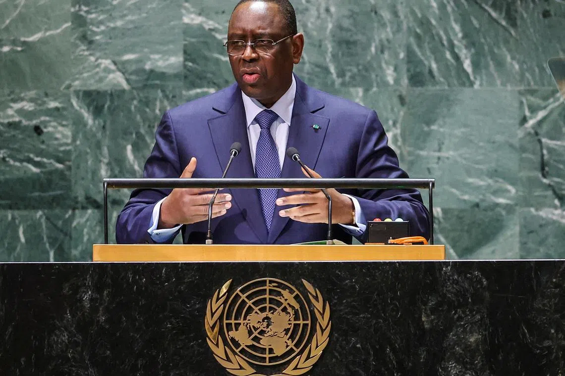 FILE PHOTO: Senegal's President Macky Sall addresses the 78th Session of the U.N. General Assembly in New York City, U.S., September 19, 2023.  REUTERS/Eduardo Munoz/File Photo