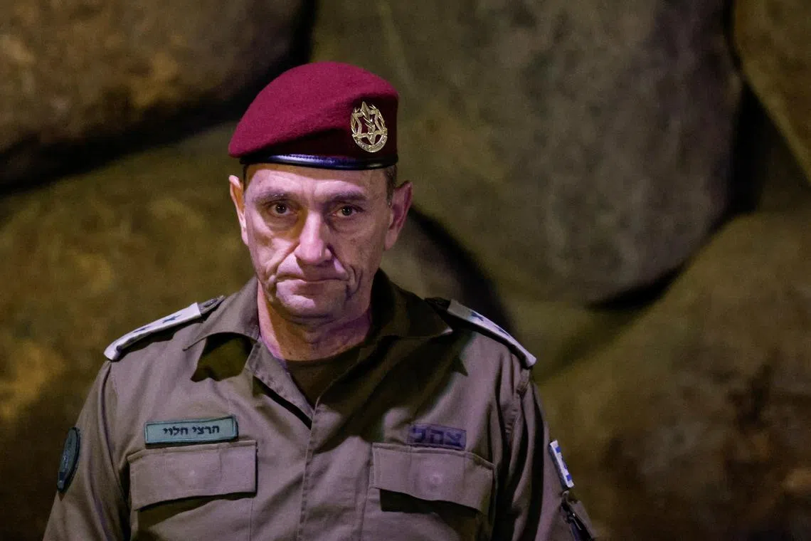 FILE PHOTO: Israeli Chief of the General Staff Herzi Halevi attends a wreath-laying ceremony marking Israel's national Holocaust Remembrance Day in the Hall of Remembrance at Yad Vashem, the World Holocaust Remembrance Centre, in Jerusalem, May 6, 2024. REUTERS/Amir Cohen/Pool/File Photo