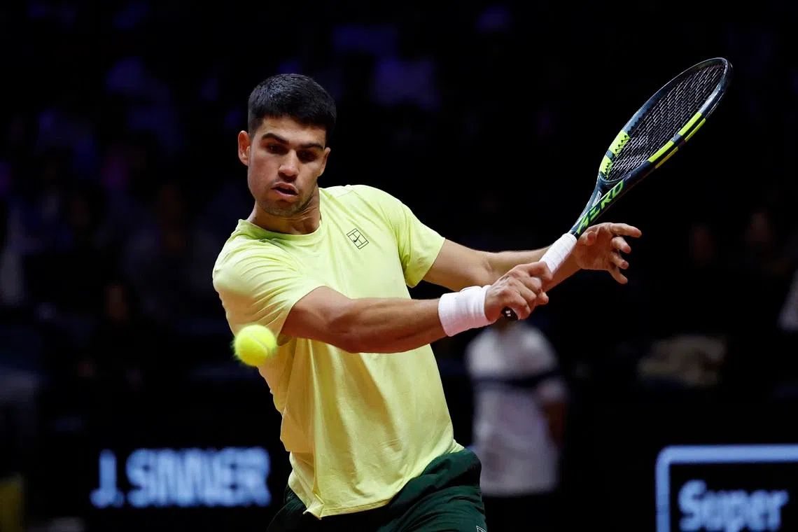 Carlos Alcaraz in action during his Hyundai Card Super Match against Italy's Jannik Sinner on Jan 10.