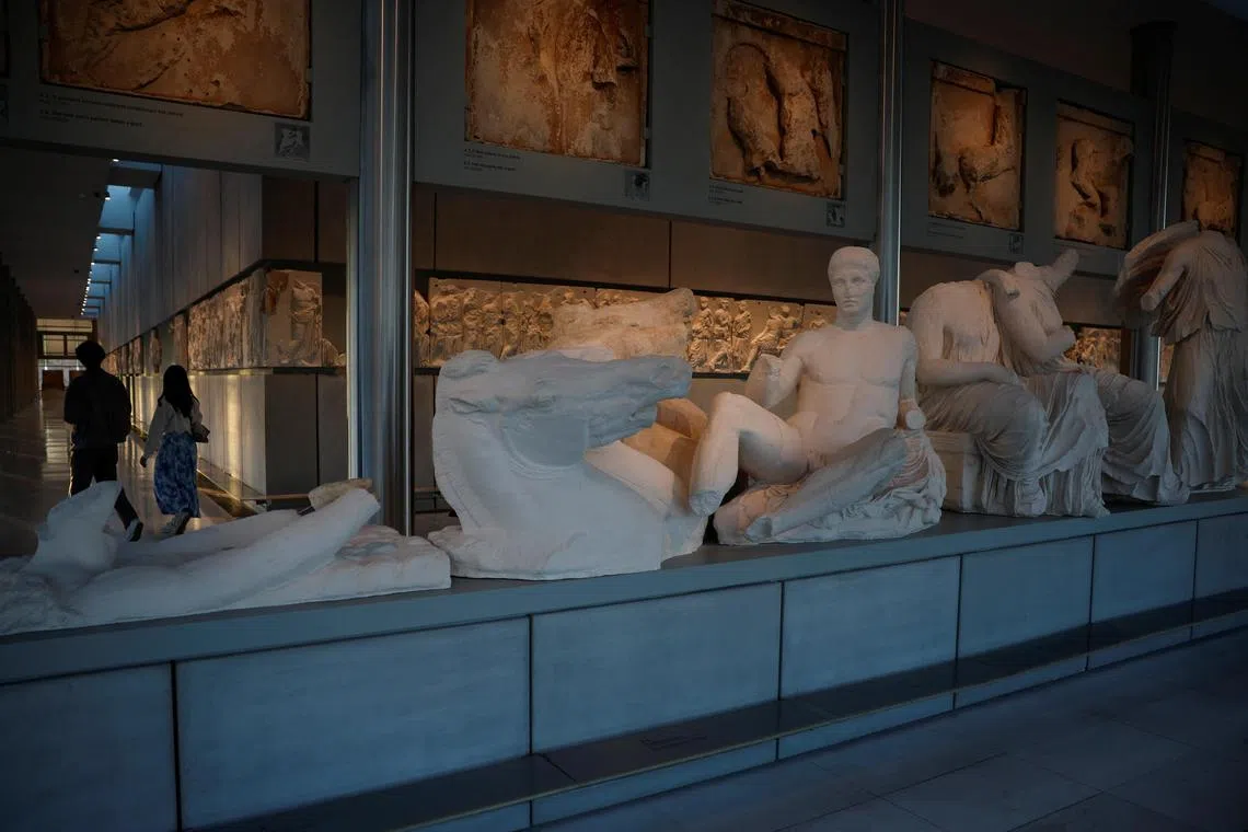 The Parthenon Gallery, designed to accommodate the sculptures of the Parthenon, at the Acropolis Museum in Athens, Greece.