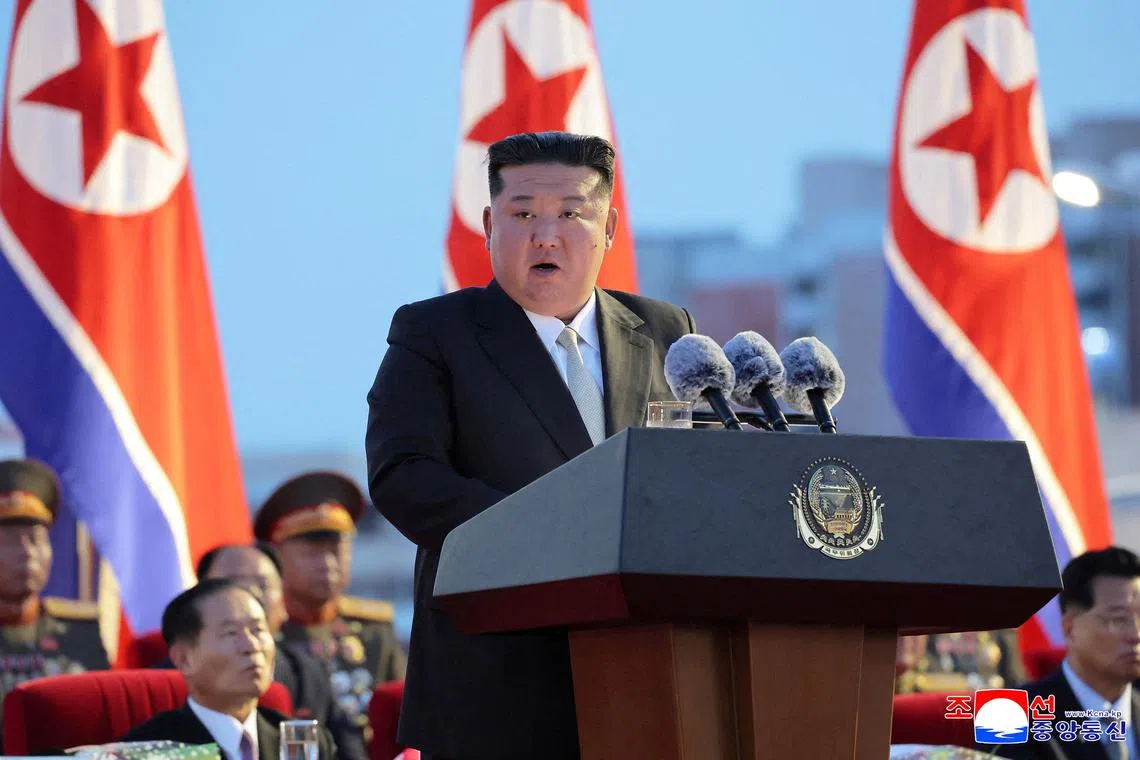 North Korean leader Kim Jong Un speaking at an event in Pyongyang on Aug 14. 