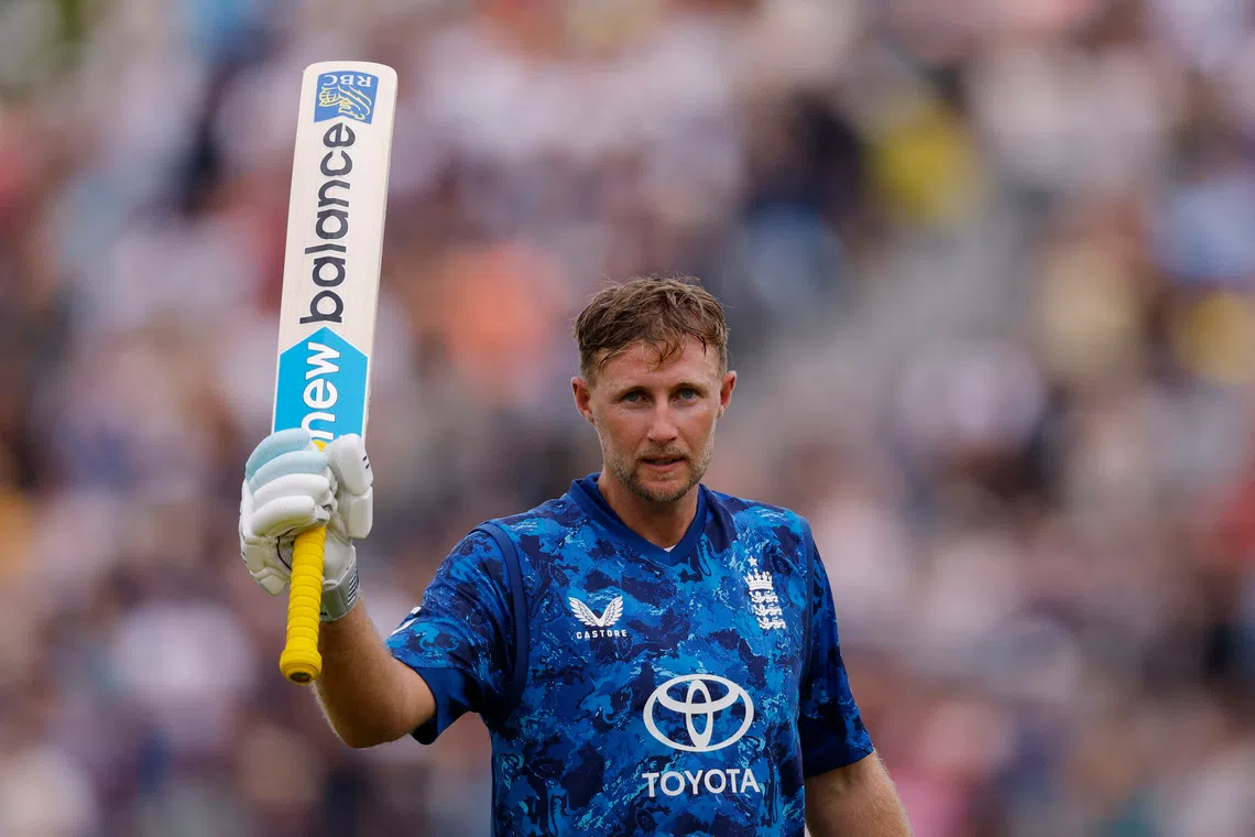Cricket - Third One Day International - England v South Africa - The Ageas Bowl, Southampton, Britain - September 7, 2025 England's Joe Root celebrates after completing his century Action Images via Reuters/Andrew Couldridge