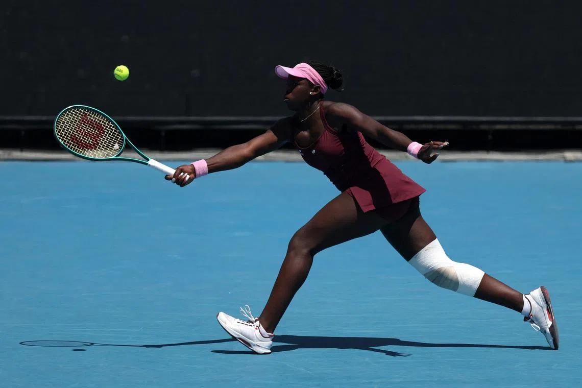 Tennis - Australian Open - Melbourne Park, Melbourne, Australia - January 21, 2026 Canada's Victoria Mboko in action during her second round match against Caty McNally of the U.S. REUTERS/Edgar Su
