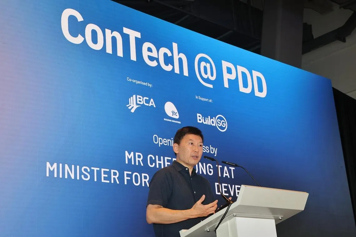National Development Minister Chee Hong Tat speaking at ConTech @ PDD on July 17.