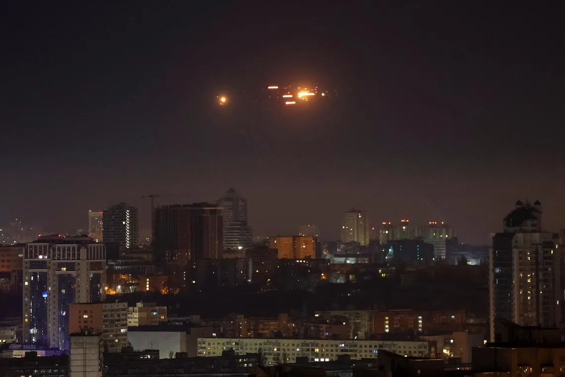 Explosions over Kyiv during a Russian drone strike on Jan 8. Young Indian men were allegedly lured to Russia to fight in the war with Ukraine.