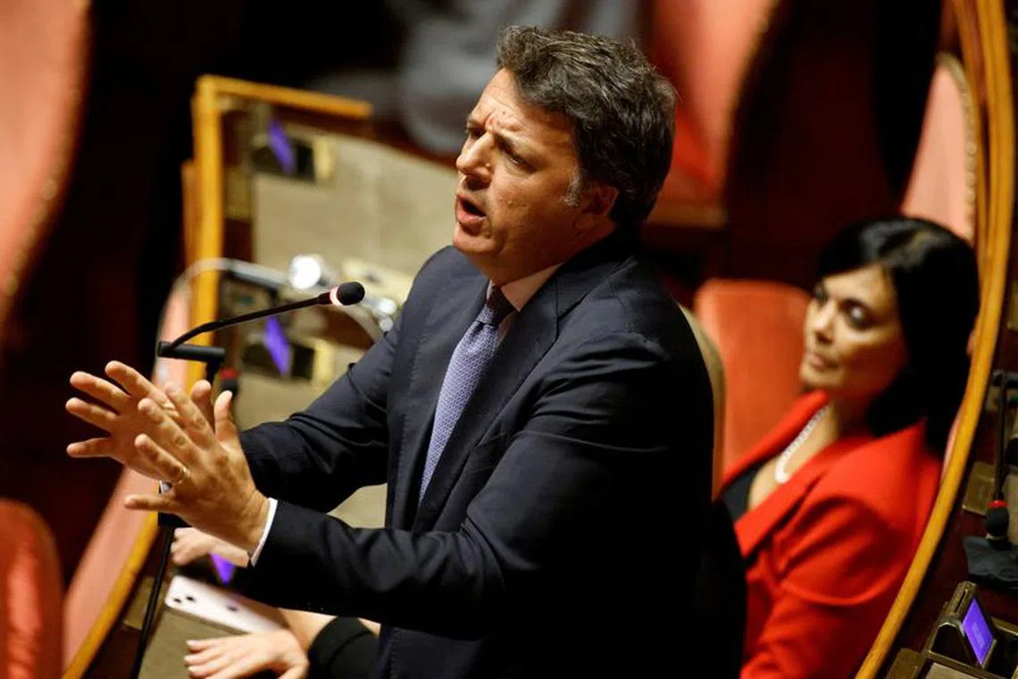 FILE PHOTO: Italia Viva party leader Matteo Renzi speaks at the upper house of parliament ahead of a confidence vote for the government, in Rome, Italy, July 14, 2022. REUTERS/Guglielmo Mangiapane/File Photo