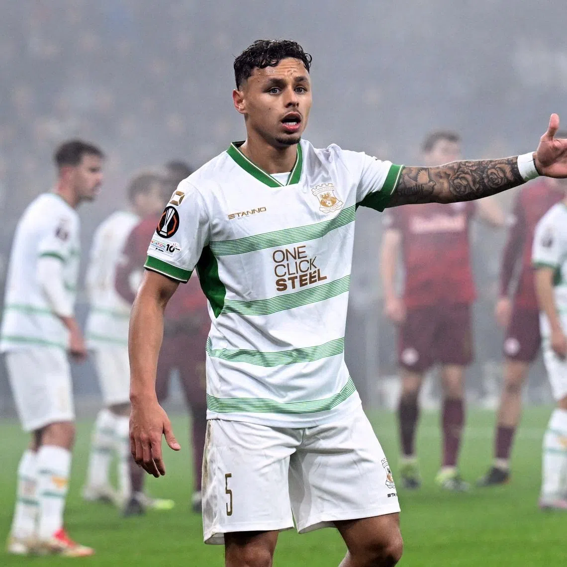 Soccer Football - UEFA Europa League - RB Salzburg v Go Ahead Eagles - Red Bull Arena Salzburg, Salzburg, Austria - November 6, 2025 Go Ahead Eagles' Dean James reacts REUTERS/Angelika Warmuth