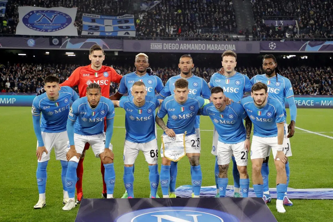 Soccer Football - Champions League - Round of 16 - First Leg - Napoli v FC Barcelona - Stadio Diego Armando Maradona, Naples, Italy - February 21, 2024 Napoli players pose for a team group photo before the match REUTERS/Ciro De Luca/File Photo