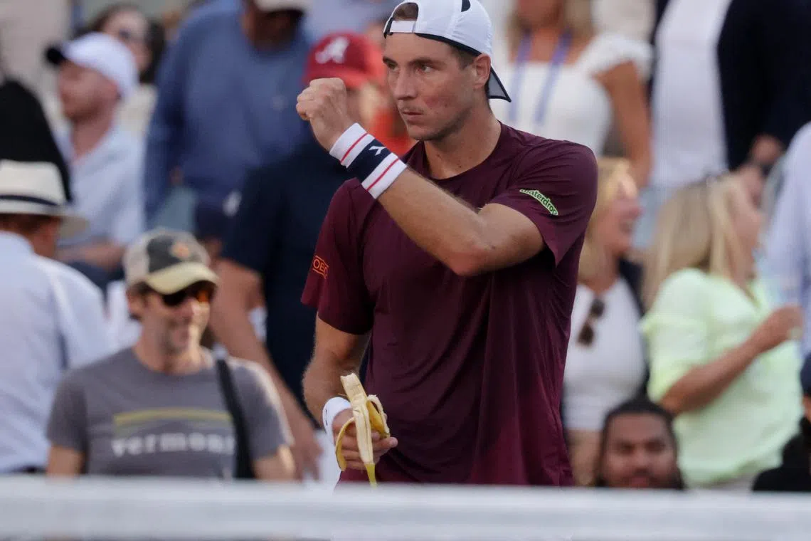 Tennis - U.S. Open - Flushing Meadows, New York, United States - August 29, 2025 Germany's Jan-Lennard Struff celebrates winning his third round match against Frances Tiafoe of the U.S. REUTERS/Jeenah Moon