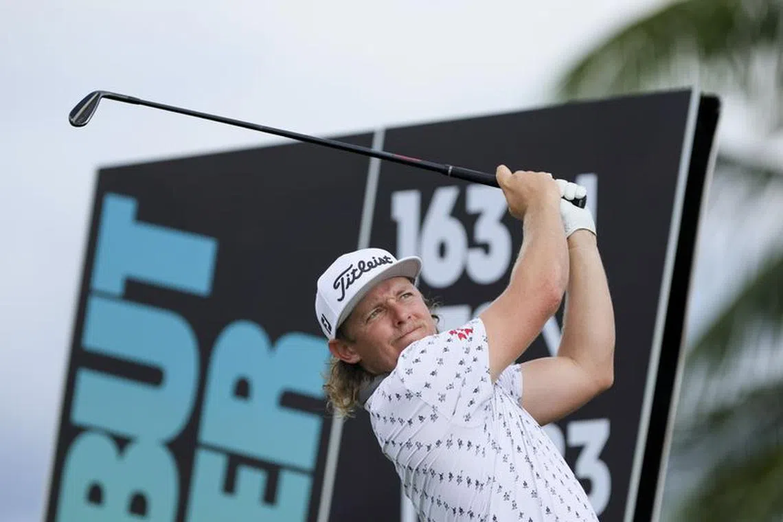 Oct 20, 2023; Doral, Florida, USA; Cameron Smith plays his shot from the fourth tee during the first round of the LIV Golf Miami golf tournament at Trump National Doral. Mandatory Credit: Sam Navarro-USA TODAY Sports/File Photo
