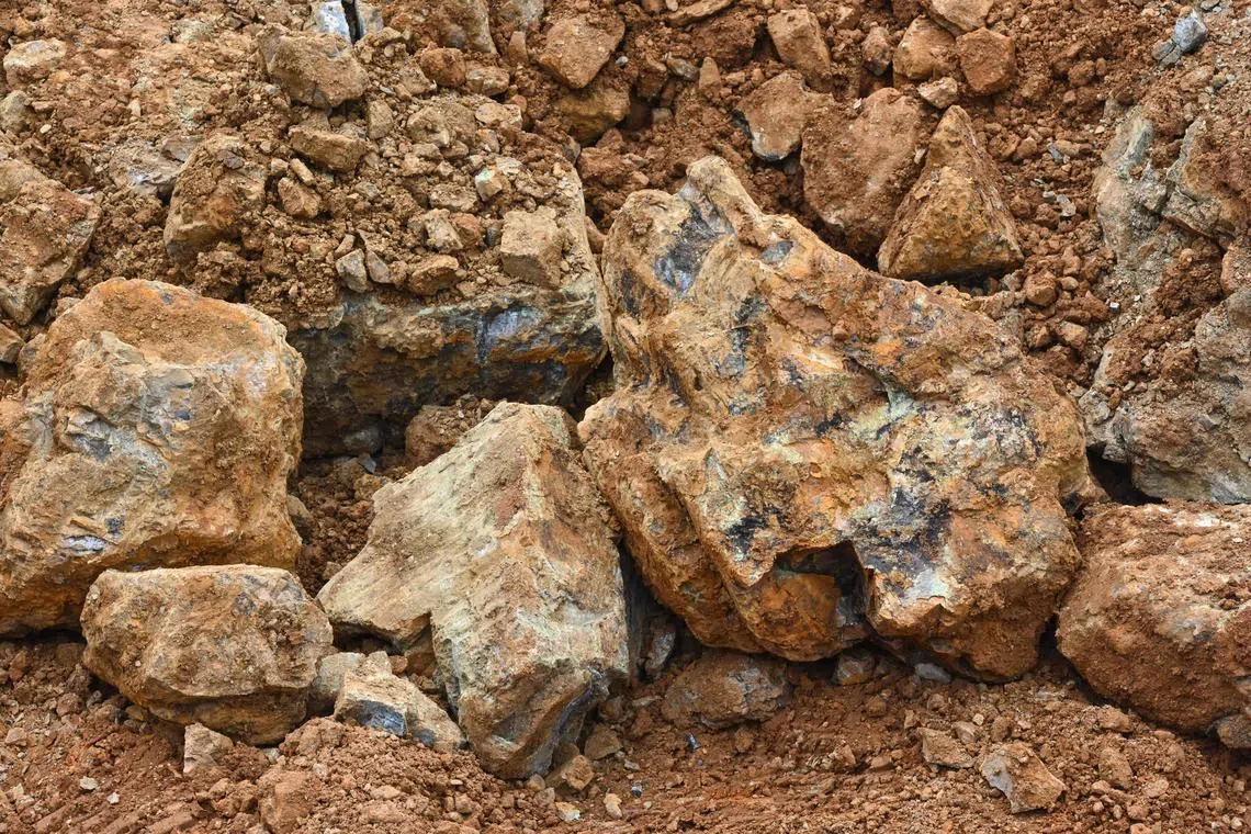 This picture taken on February 8, 2023 shows rocks from a nickel mining site in southeast Sulawesi. 