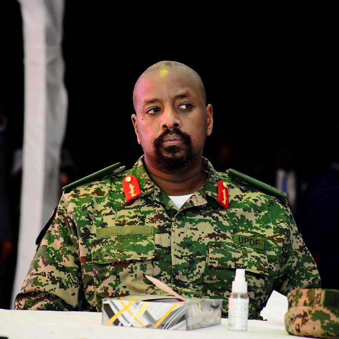 Lt. General Muhoozi Kainerugaba, the son of Uganda's President Yoweri Museveni, who leads the Ugandan army's land forces, looks on during his birthday party in Entebbe, Uganda May 7, 2022. REUTERS/Abubaker Lubowa/File Photo