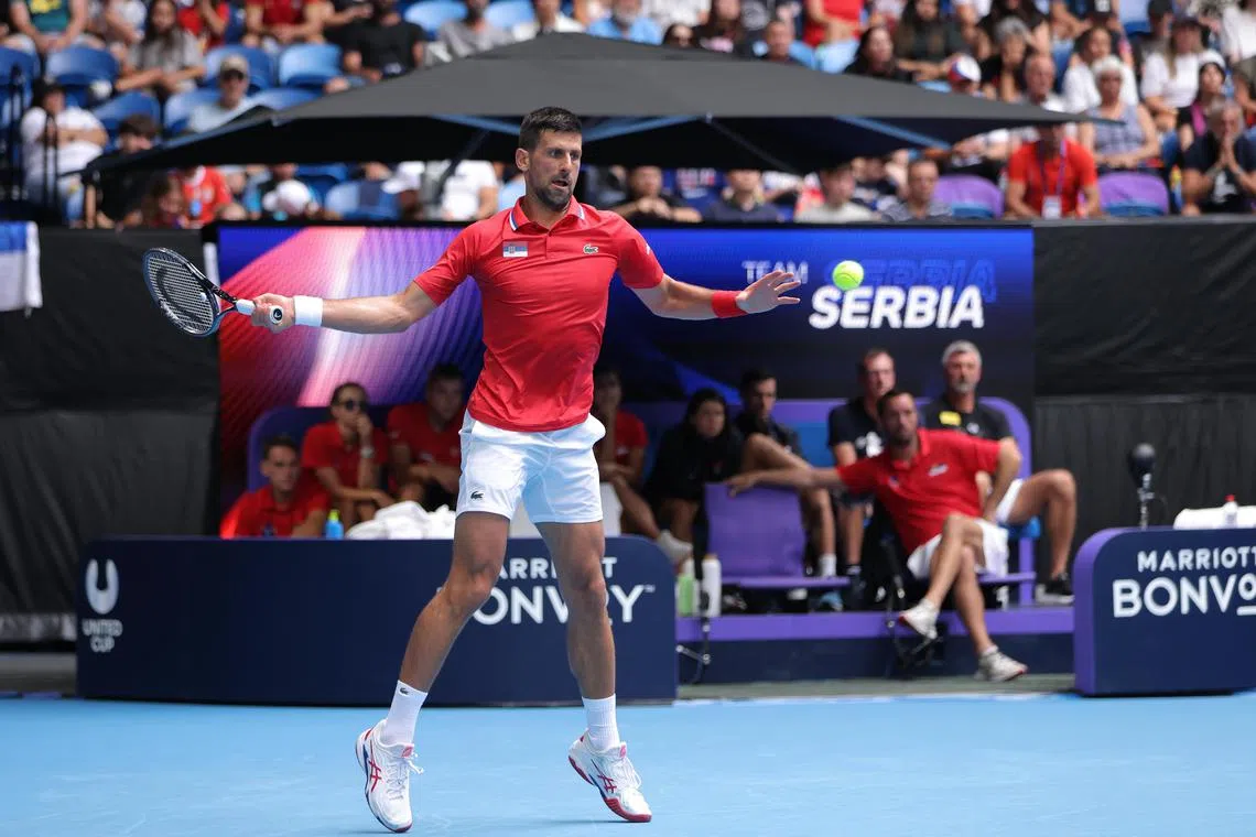 Serbia's Novak Djokovic during his match against Jiri Lehecka of the Czech Republic in the United Cup.